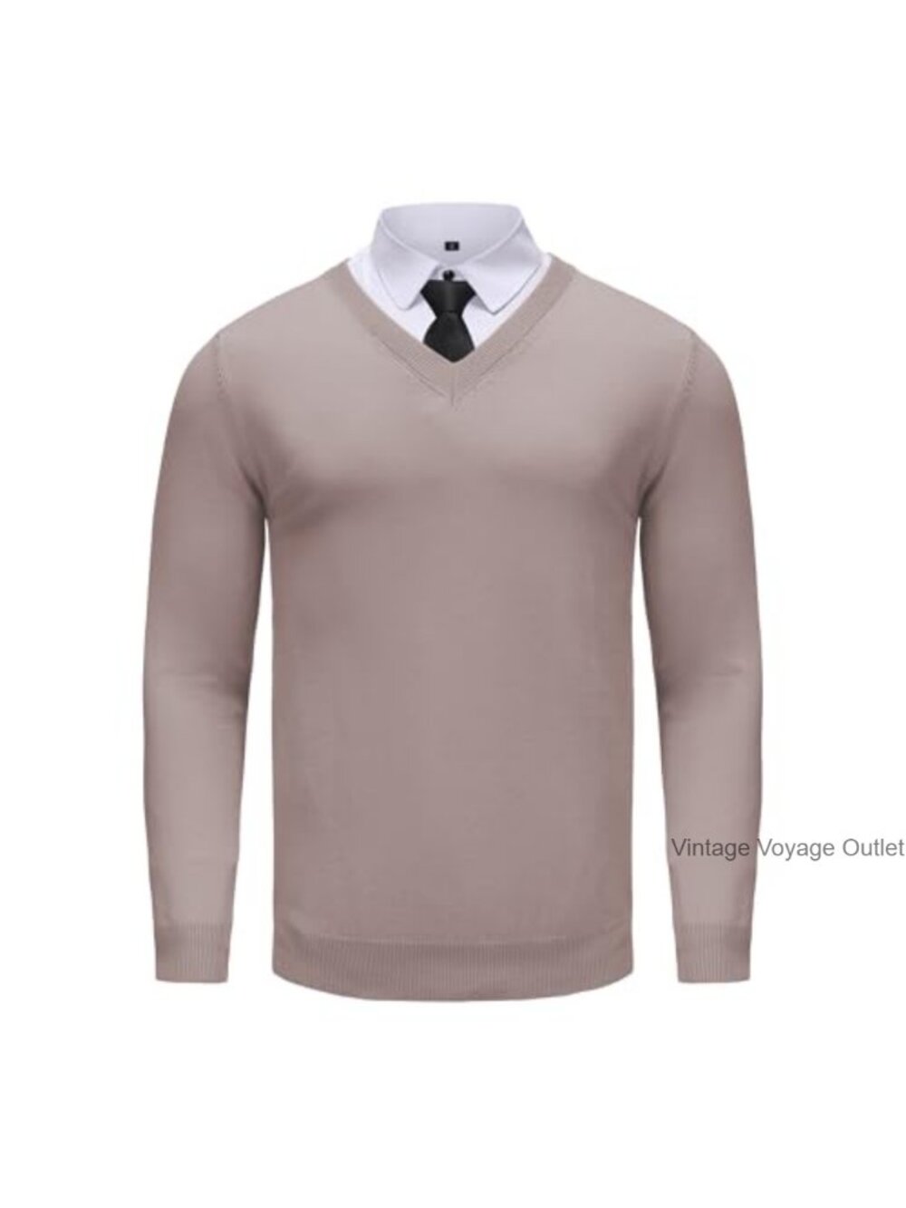 Men's V-Neck Long Sleeve Sweater Wool-Blend Pullover for Work Casual